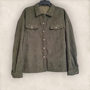 Shein Green Retro Boho Corduroy Drop Shoulder Long Sleeve Jacket Size Large